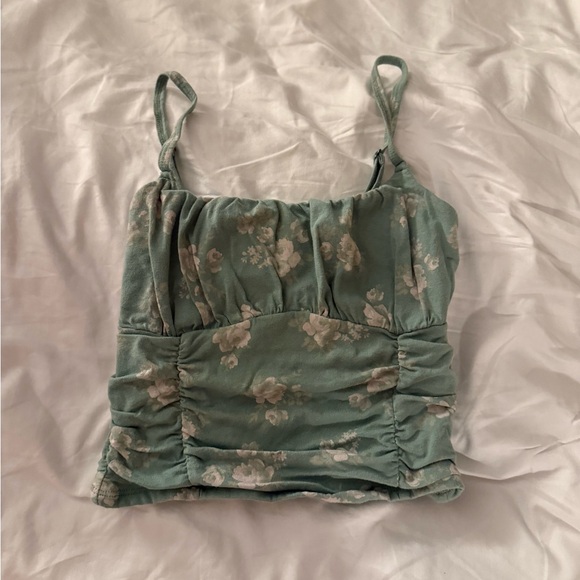 Hollister Green Floral Ruched Tank Top - Women’s Size Small - Picture 1 of 2